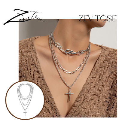 Hip hop multi-layer flame necklace cross pendant fashion collars