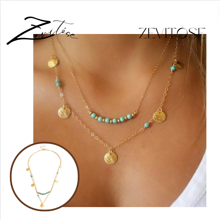 Zevi Vogue Multi-Layer Turquoise Charm  Hot Selling Ladies Necklace